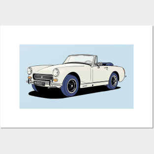 MG Midget classic car in white Posters and Art